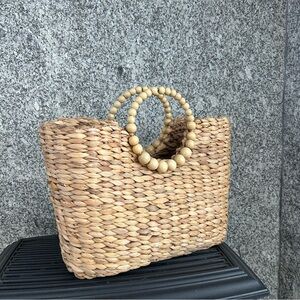 Natural Woven Tote with Wooden Handles